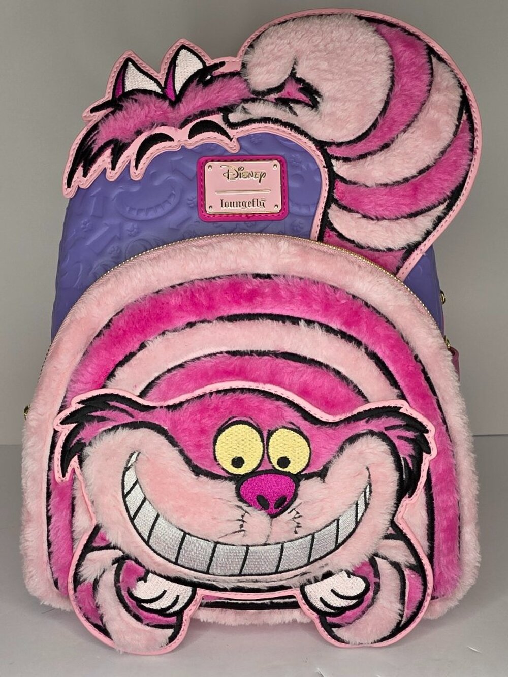 Loungefly Disney Alice in Wonderland Fuzzy Cheshire Cat Mini Backpack NWT